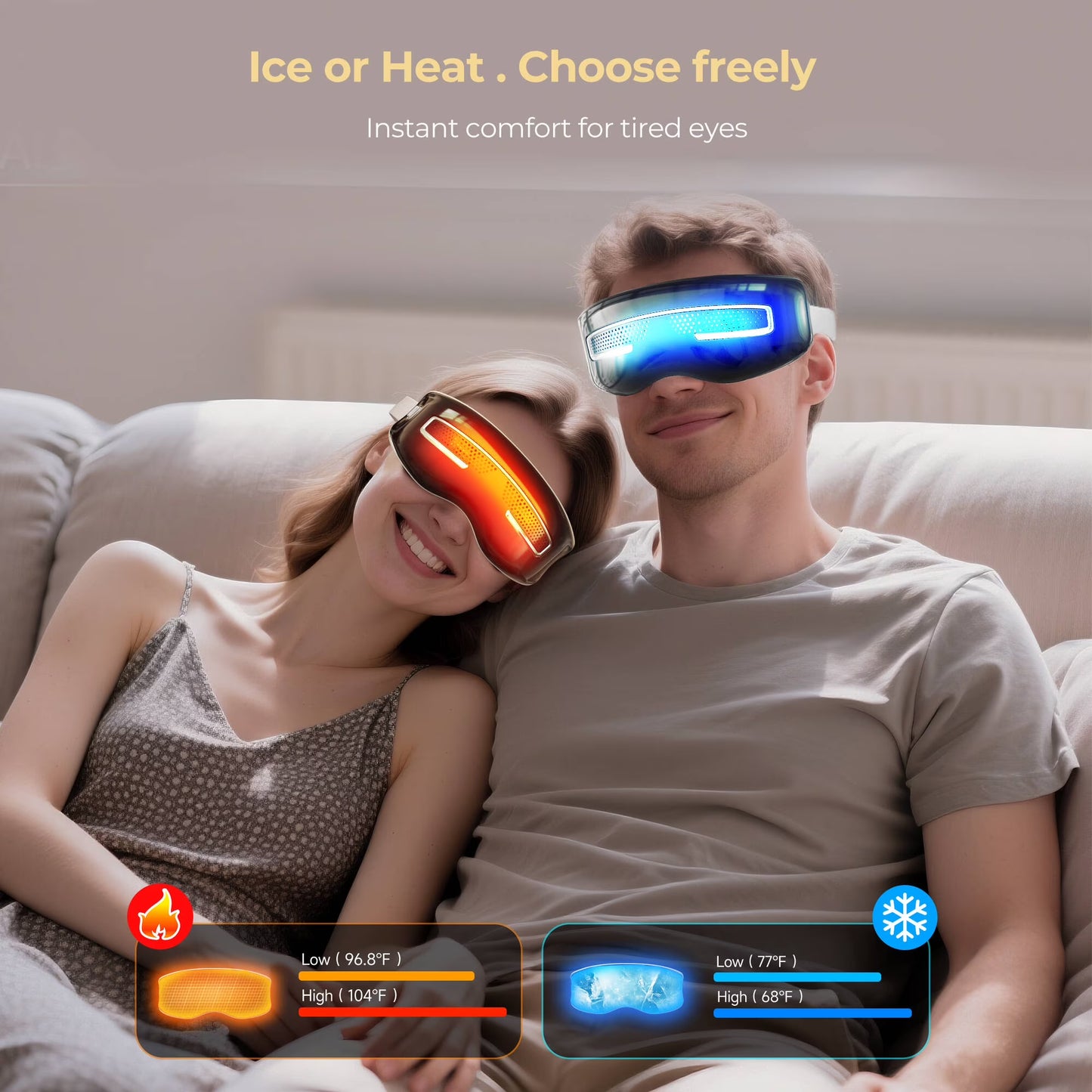 Morfone Eye Massager with Heat and Cooling, Eye Mask with DIY Massage Setting, Sleep Mask for Relax, Birthday Gifts for Women Men, Black