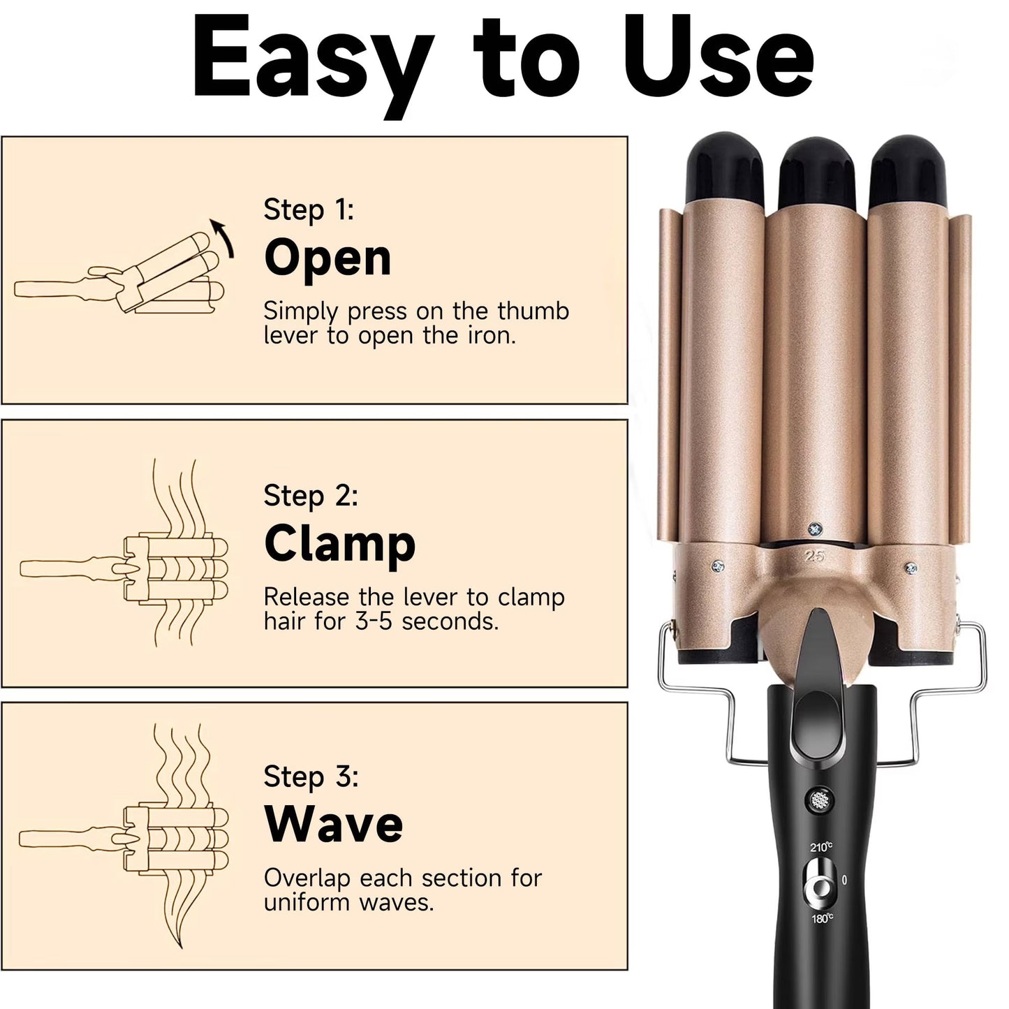 Morfone 3 Jumbo Barrel Curling Iron Wand 22mm Hair Waver Temperature Adjustable Ceramic Big Waves Hair Crimper