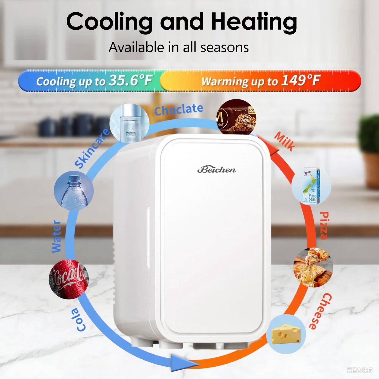 BEICHEN Mini Fridge, 6 Liter/8 Can Small Fridge, AC/DC Portable Skincare Fridge, Cooler and Warmer Refrigerators for Bedroom, Skincare, Beverage, Office, Dorm, Car, White