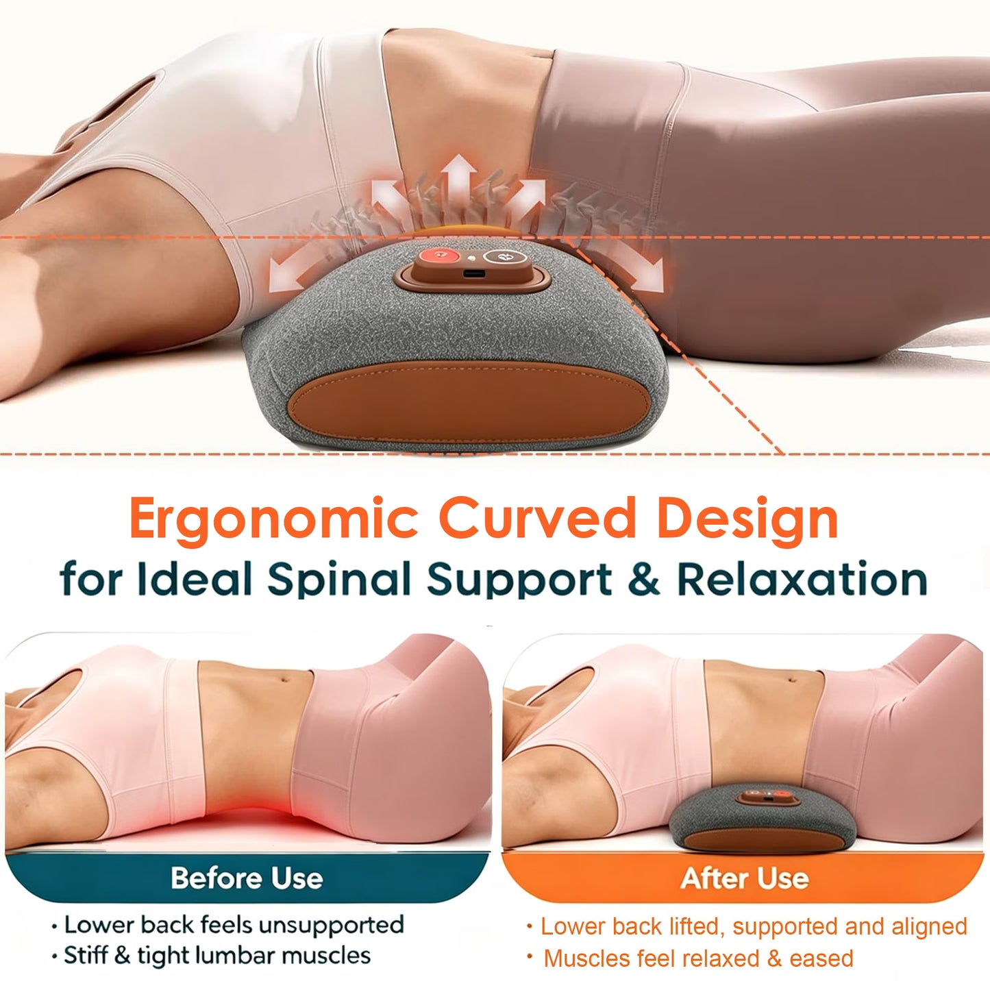 Morfone Back Massager with Heat and Vibration, Ergonomic Lumbar Support Pillow for Lower Back Relaxation, Deep Tissue Massager for Bed, Chair, Office, Home Use