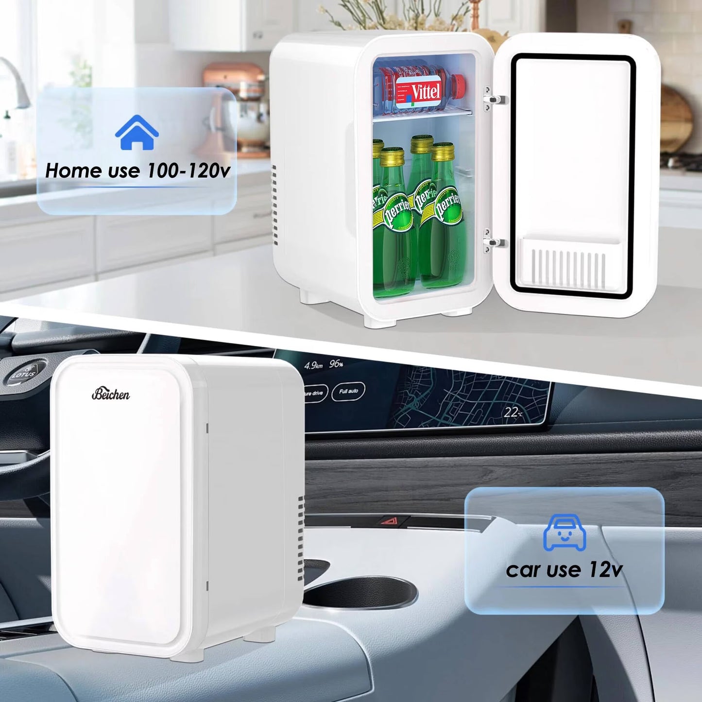 BEICHEN Mini Fridge, 6 Liter/8 Can Small Fridge, AC/DC Portable Skincare Fridge, Cooler and Warmer Refrigerators for Bedroom, Skincare, Beverage, Office, Dorm, Car, White