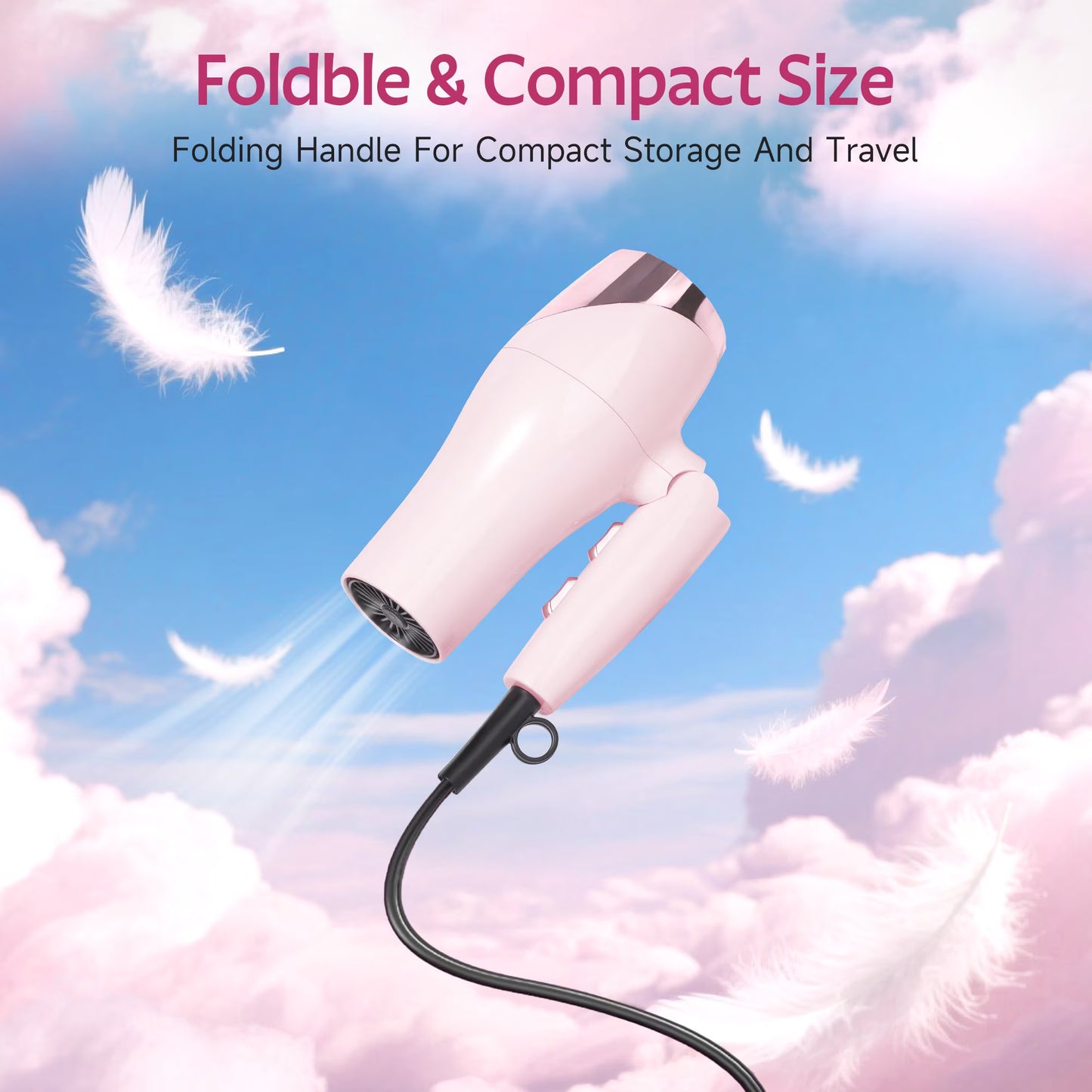 Morfone Hair Dryer, Negative Ionic Foldable Blow Dryer for Fast Drying, Thermo-Control Compact Hair Blow Dryer with Hair Diffuser