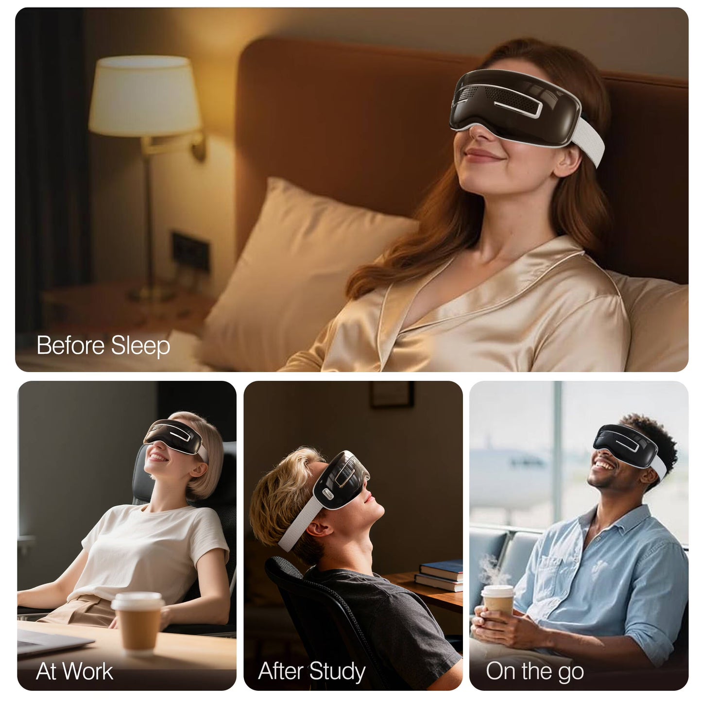 Morfone Eye Massager with Heat and Cooling, Eye Mask with DIY Massage Setting, Sleep Mask for Relax, Birthday Gifts for Women Men, Black