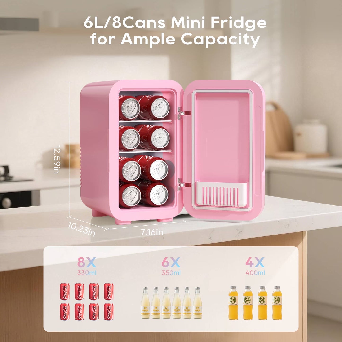 BEICHEN Mini Fridge, 6 Liter/8 Can Skincare Fridge, 110V AC/DC Portable Thermoelectric Cooler & Warmer Refrigerators for Bedroom, Dorm, Office, Car, Pink