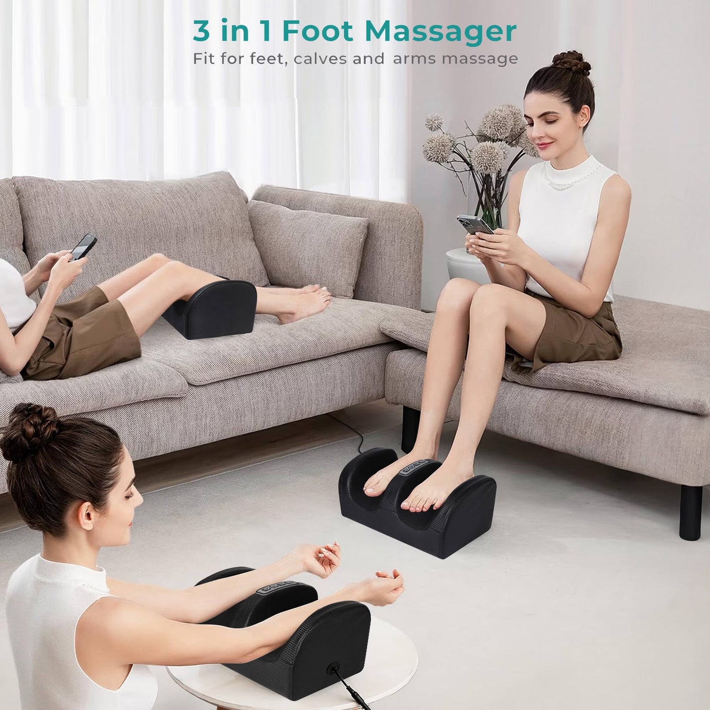 Morfone Shiatsu Foot Massager with Heat, Foot and Calf Massager with Roller, Deep Massage for Relaxation, Gifts for Women & Men, Black