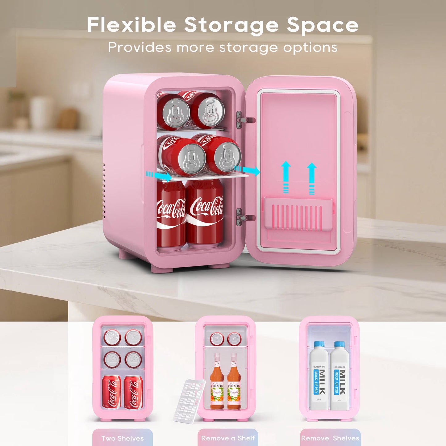 BEICHEN Mini Fridge, 6 Liter/8 Can Skincare Fridge, 110V AC/DC Portable Thermoelectric Cooler & Warmer Refrigerators for Bedroom, Dorm, Office, Car, Pink