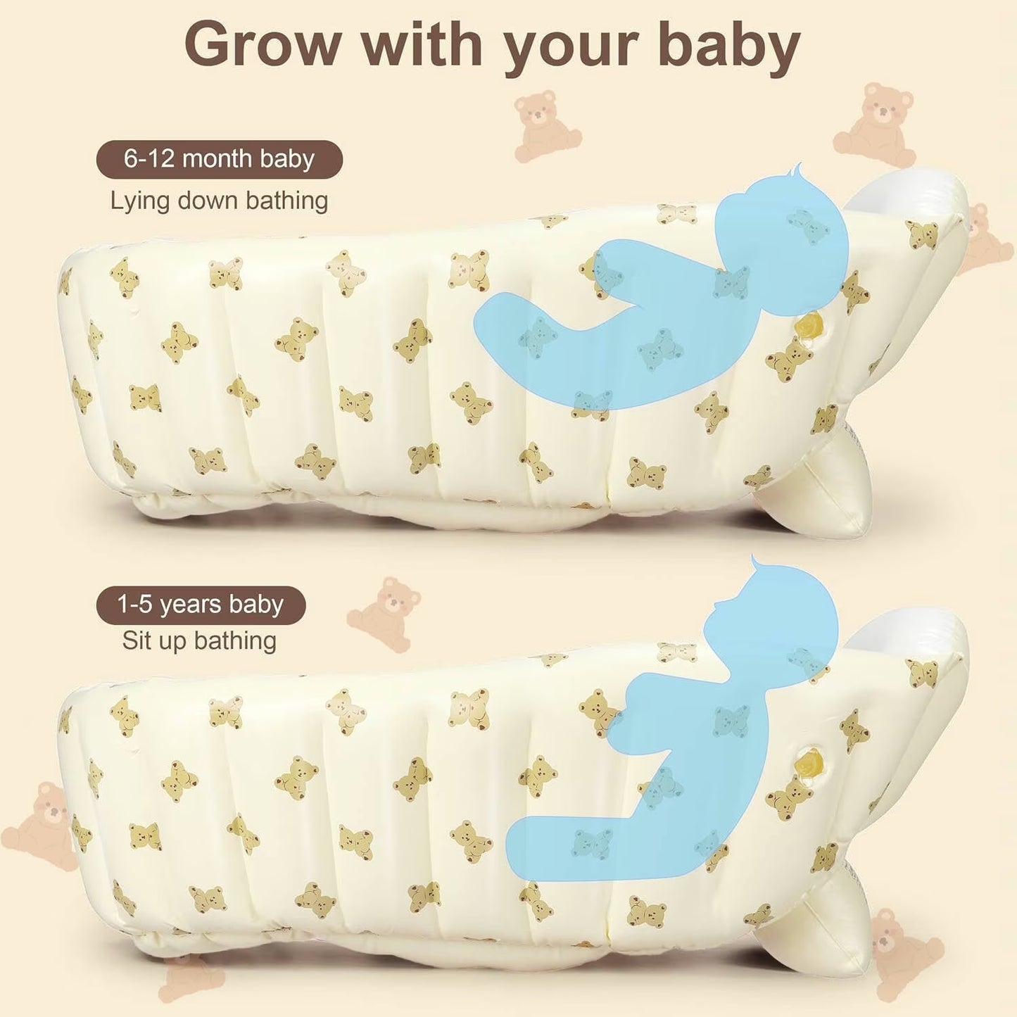 Morfone Inflatable Baby Bathtub for Newborn to Toddler, Portable Baby Tub with Built-in Air Pump, Collapsible Shower Basin for Easy Storage