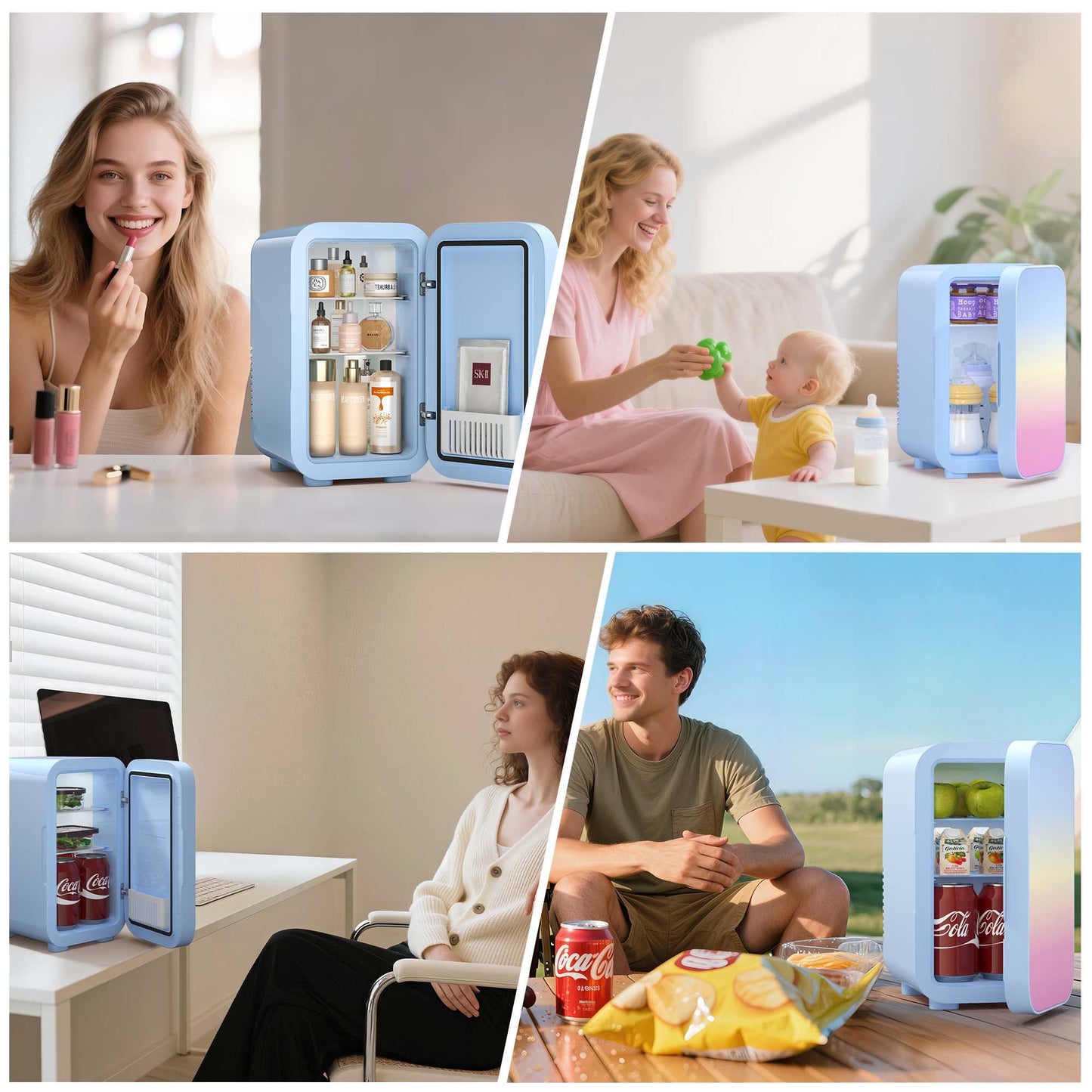BEICHEN Mini Fridge, 6 Liter/8 Can Skincare Fridge, 110V AC/DC Portable Thermoelectric Cooler & Warmer Refrigerators for Bedroom, Dorm, Office, Car, Blue