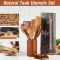 ACMETOP Wooden Spoons for Cooking, 5 Pcs Natural Teak Kitchen Utensil Set , Wooden Cooking Utensils Set for Nonstick Pans & Cookware