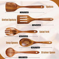ACMETOP Wooden Spoons for Cooking, 5 Pcs Natural Teak Kitchen Utensil Set , Wooden Cooking Utensils Set for Nonstick Pans & Cookware