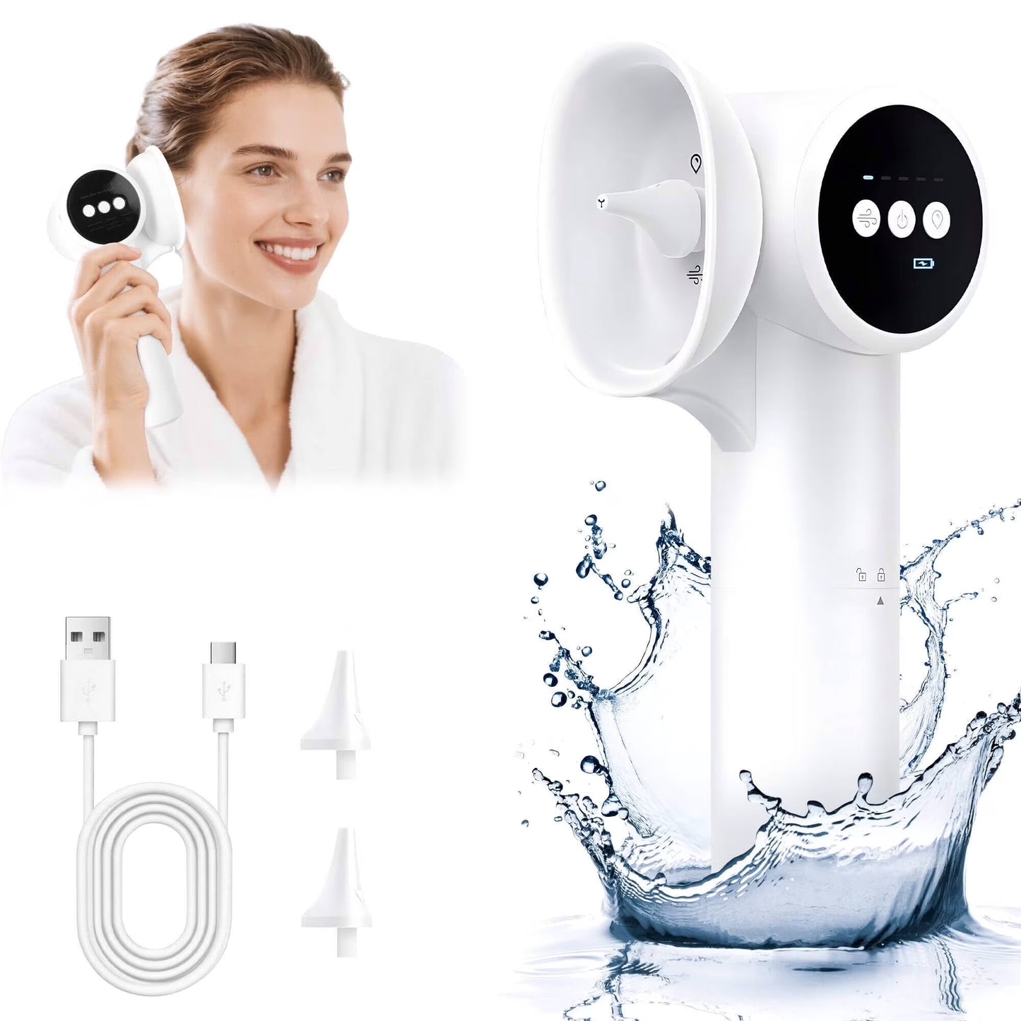 Morfone Upgraded Ear Wax Removal, 2 in 1 Cleaning & Drying Ear Cleaner, Effective Ear Cleaning Kit with One-Piece Waste Tank, Safe Ear Irrigation with 5 Pressure Settings, IPX7 (Black)