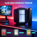 BEICHEN Mini Fridge, 4L/6 Can Small Beverage Refrigerator with LED Gaming Light, AC/DC Portable Cooler & Warmer for Bedroom, Office, Dorm, Car - Black