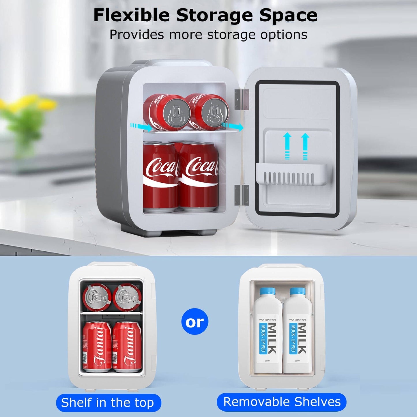 BEICHEN Mini Fridge, 4L/6 Can Small Refrigerator for Bedroom, Car, Office & Dorm,110V AC/ 12V DC Thermoelectric Cooler and Warmer for Cosmetics, Beverage and Food, White