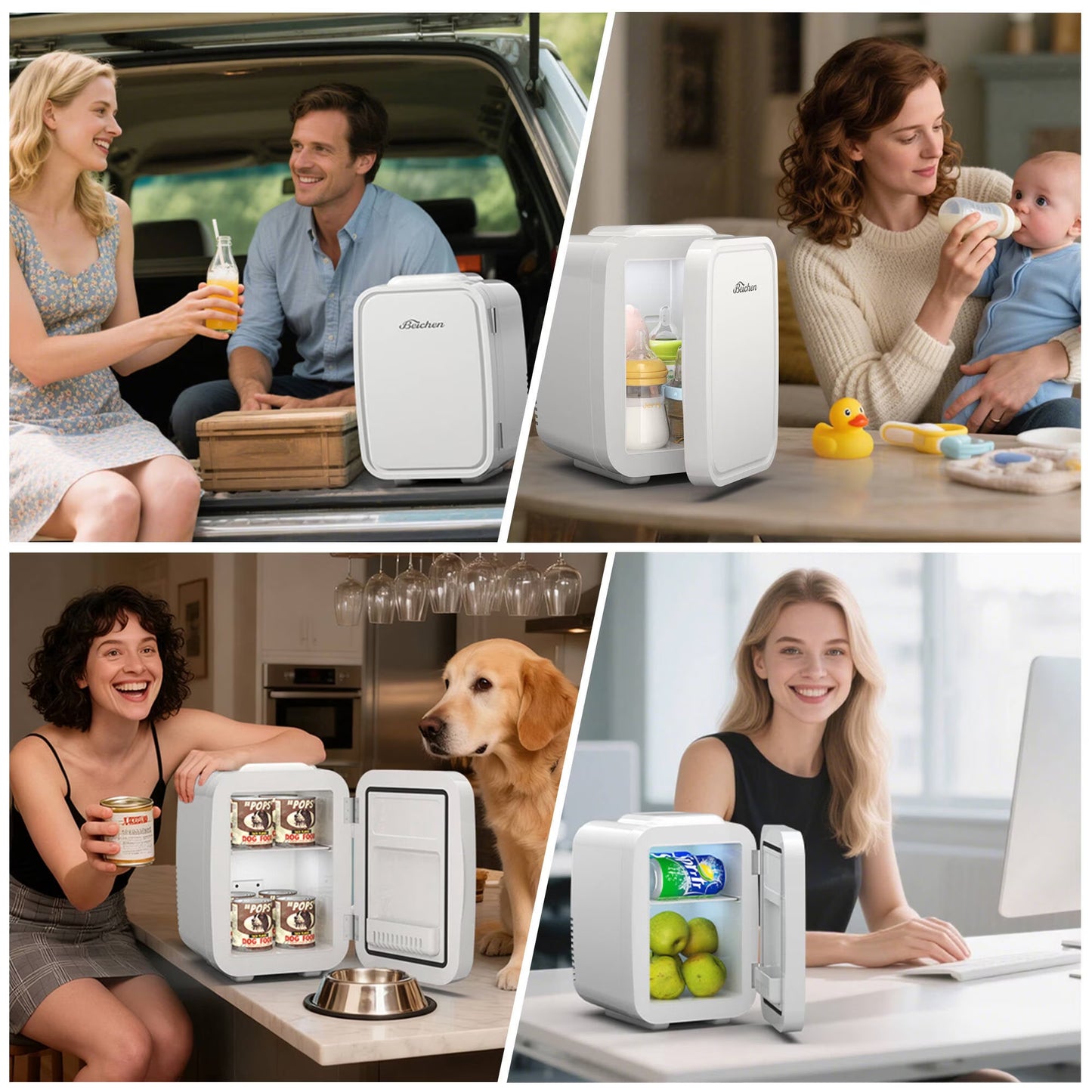BEICHEN Mini Fridge, 4L/6 Can Small Refrigerator for Bedroom, Car, Office & Dorm,110V AC/ 12V DC Thermoelectric Cooler and Warmer for Cosmetics, Beverage and Food, White