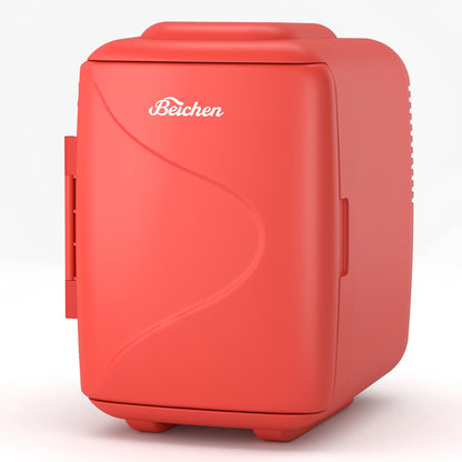 Red Mini Fridge for Bedroom, 4L Portable Refrigerator for Drinks & Skincare