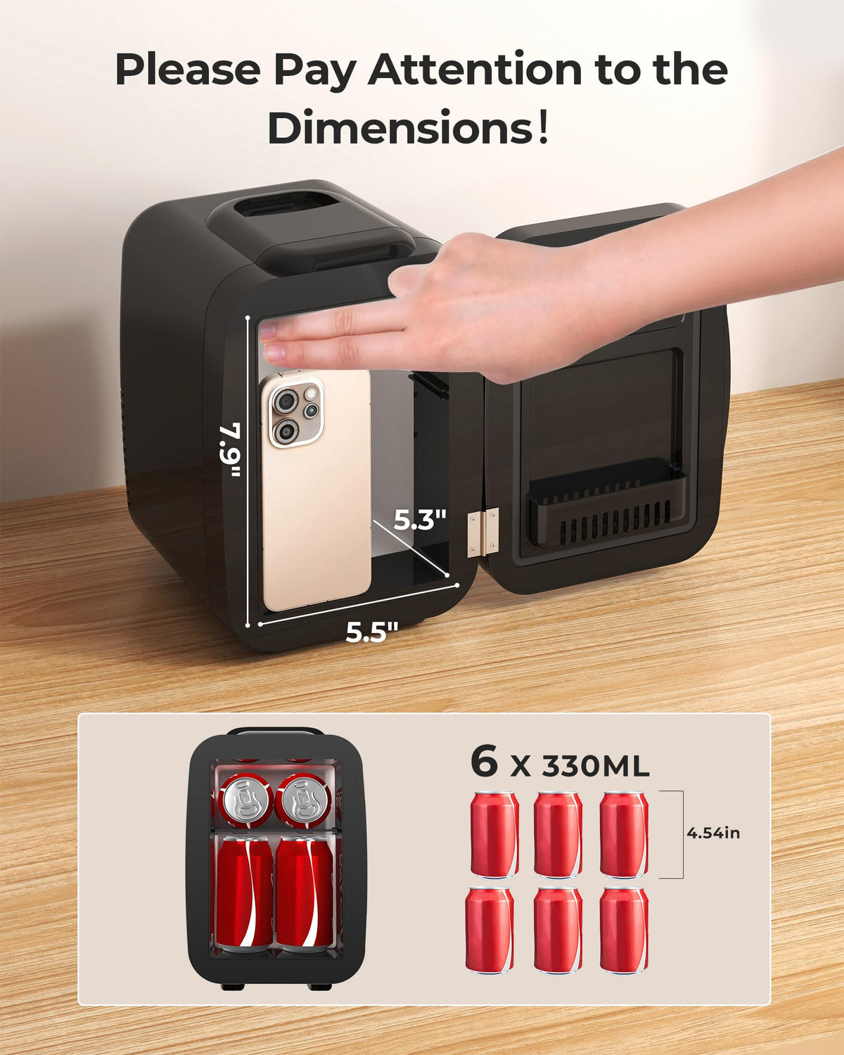 BEICHEN Mini Fridge, 4 Liter/6 Can Portable Personal Refrigerator AC/DC