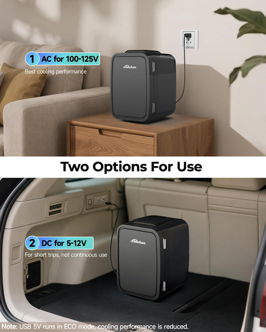 BEICHEN Mini Fridge, 4 Liter/6 Can Portable Personal Refrigerator AC/DC