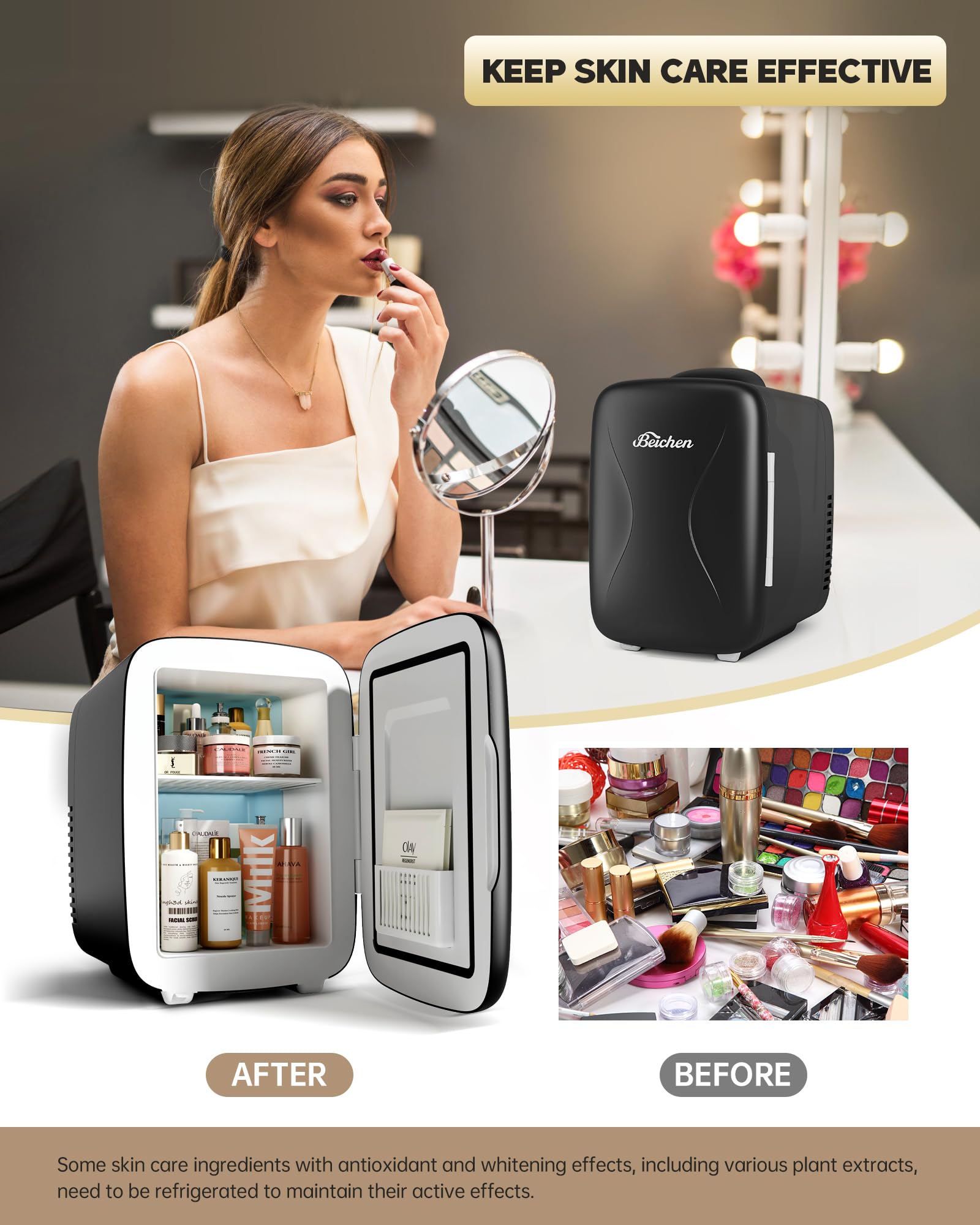 Mini Fridge for Bedroom, 4L Skincare Fridge Cooler & Warmer