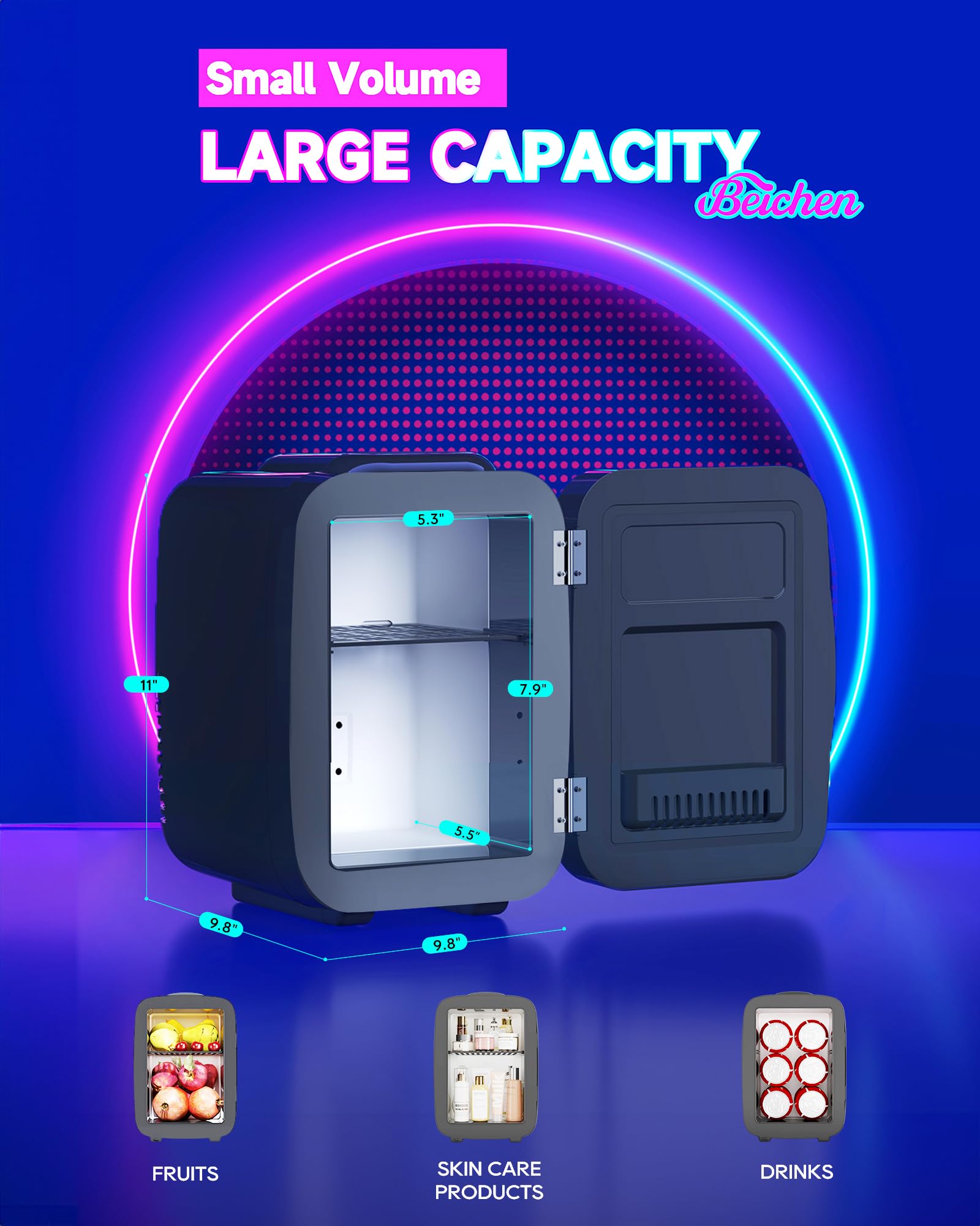 Mini Fridge for Bedroom | 4L/6 Can Cooler with Dimmable LED Light