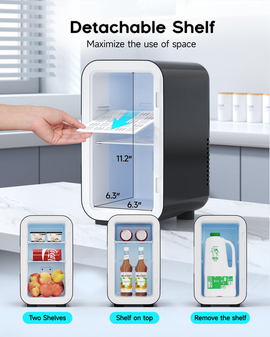 Black Mini Fridge for Bedroom – 6L Dual-Mode Cooler & Warmer