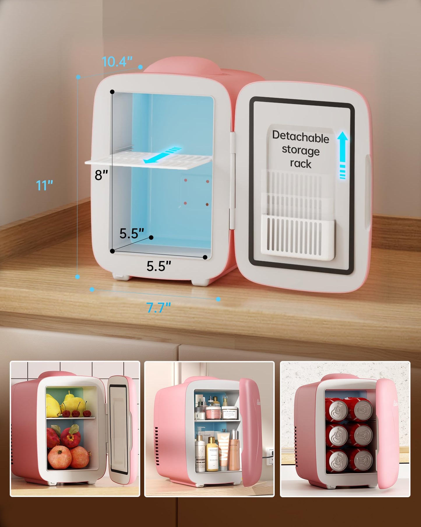 Pink Mini Fridge for Bedroom,4L Skincare Fridge for Bedroom & Office