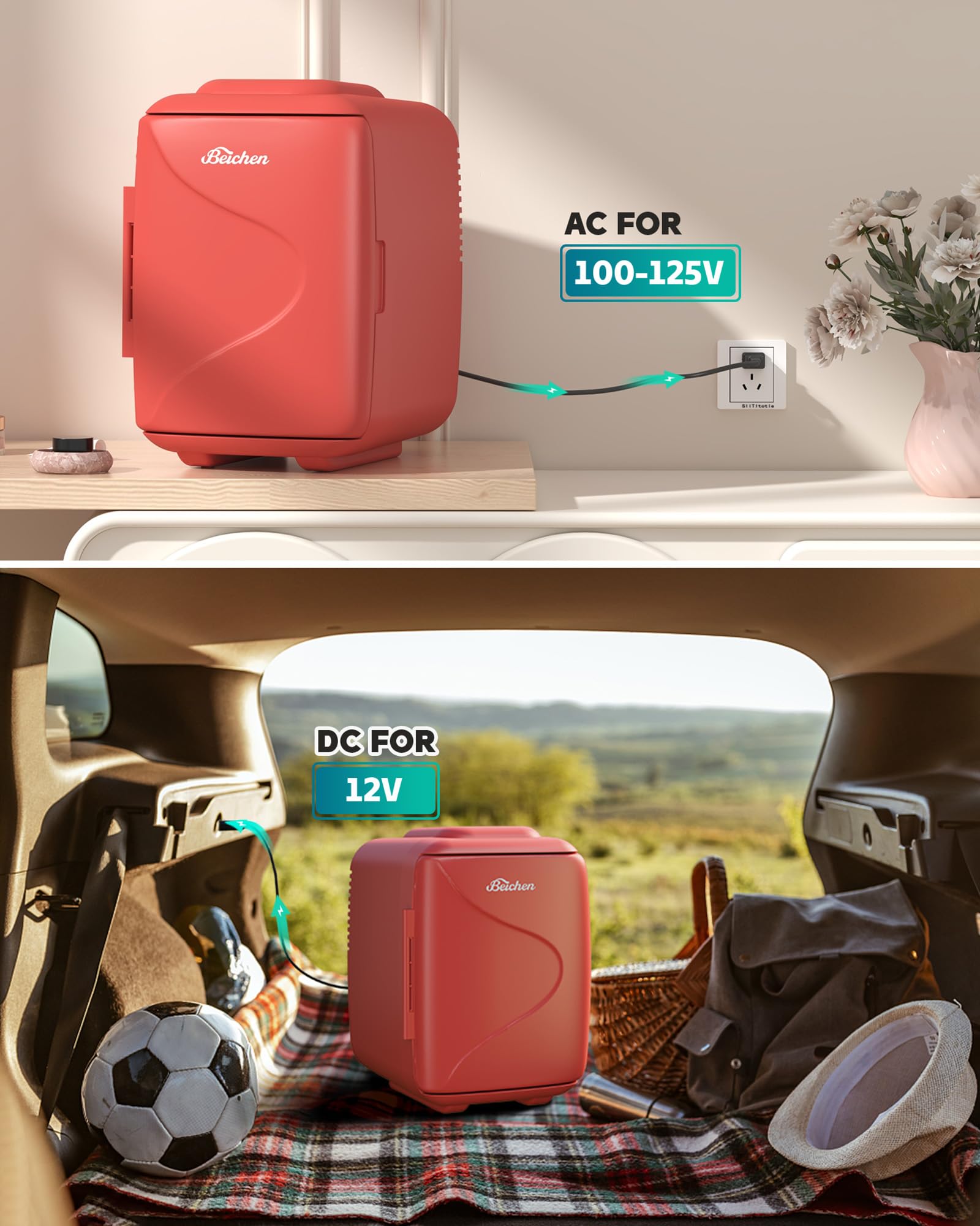Red Mini Fridge for Bedroom, 4L Portable Refrigerator for Drinks & Skincare