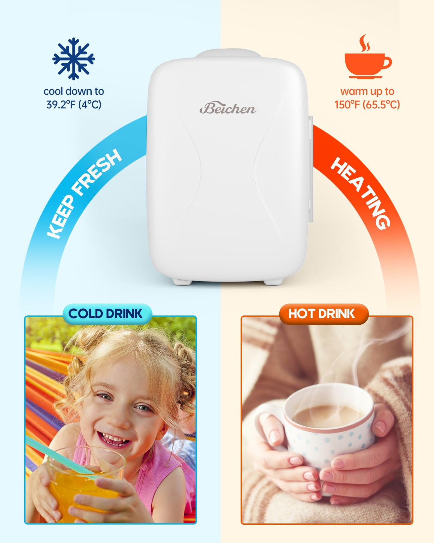 White Mini Fridge for Bedroom, 4L Skincare Cooler & Warmer