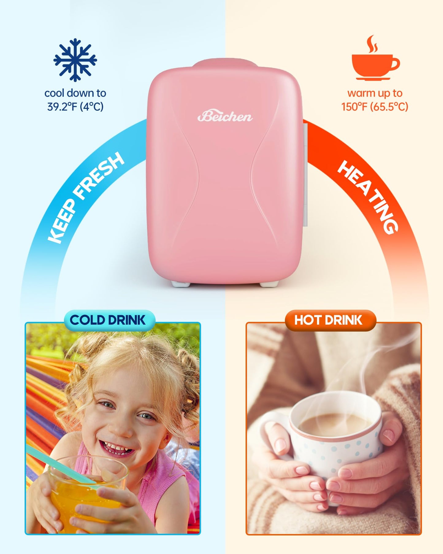 Pink Mini Fridge for Bedroom,4L Skincare Fridge for Bedroom & Office