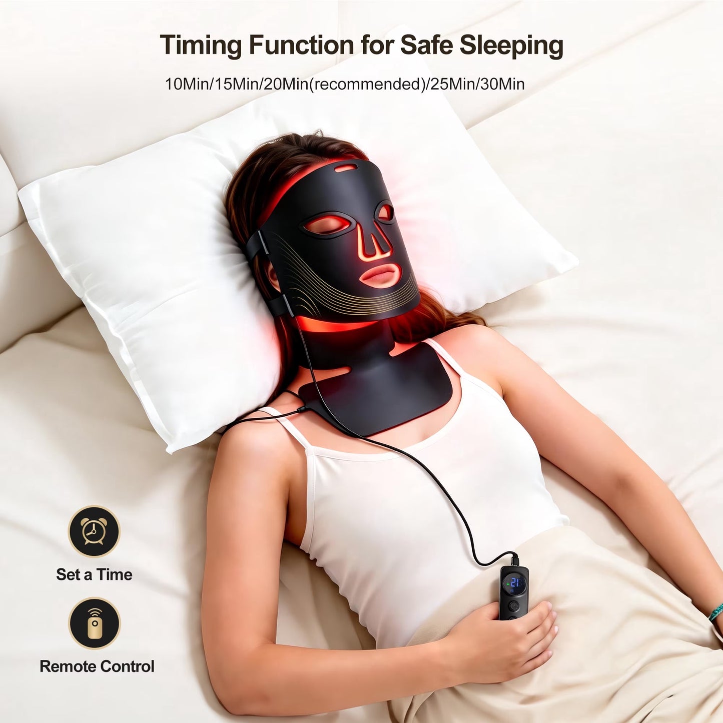 Morfone Red Light Therapy for Face and Neck, 4 Modes Face Mask Light Therapy with Neck Masks, 850nm Infrared & Red Light Mask for At-Home & Travel, Ideal Gift for Woman