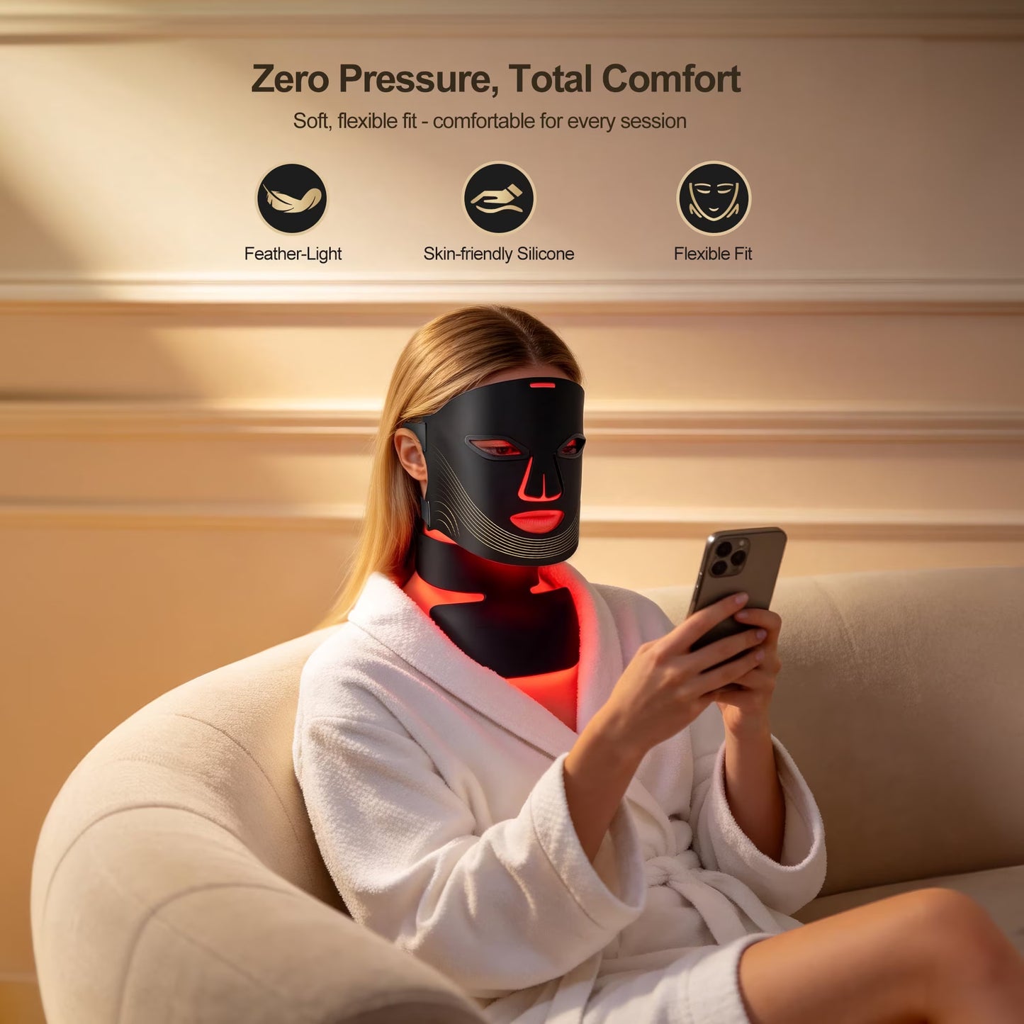 Morfone Red Light Therapy for Face and Neck, 4 Modes Face Mask Light Therapy with Neck Masks, 850nm Infrared & Red Light Mask for At-Home & Travel, Ideal Gift for Woman