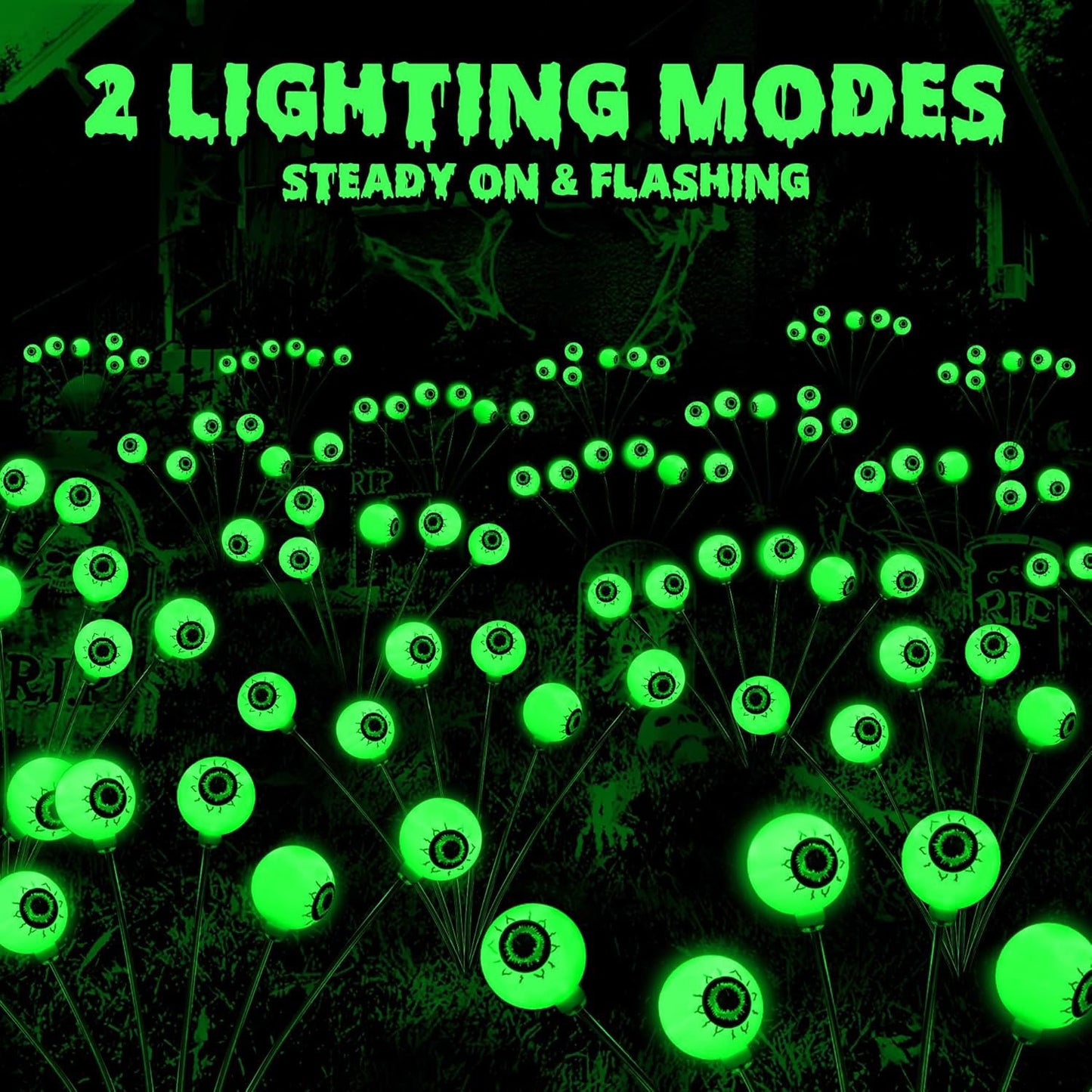 Morfone Halloween Decorations Outdoor, 2 Pack 12 LEDs Solar Scary Eyeball Lights, Waterproof Eyeball Swaying Firefly Lights, Halloween Path Lights for Garden Yard Party, Green