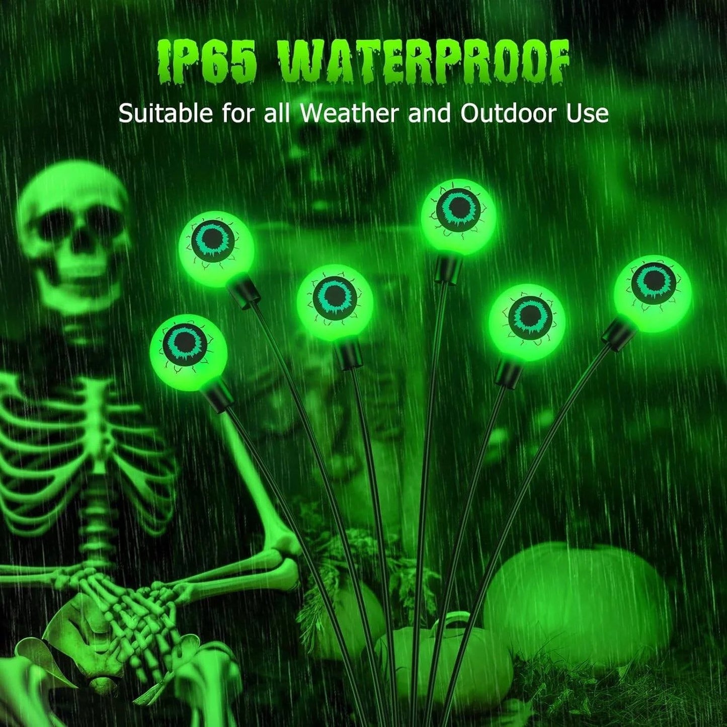 Morfone Halloween Decorations Outdoor, 2 Pack 12 LEDs Solar Scary Eyeball Lights, Waterproof Eyeball Swaying Firefly Lights, Halloween Path Lights for Garden Yard Party, Green
