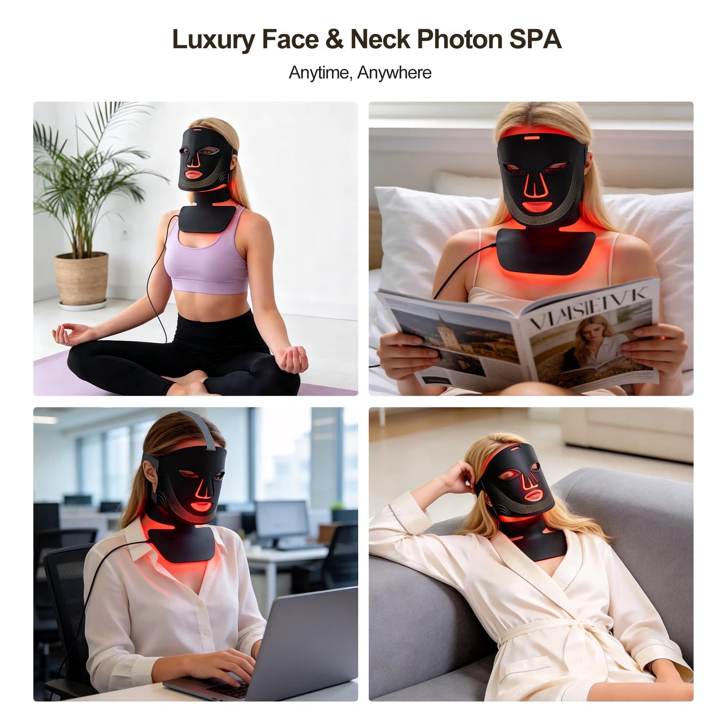 Morfone Red Light Therapy for Face and Neck, 4 Modes Face Mask Light Therapy with Neck Masks, 850nm Infrared & Red Light Mask for At-Home & Travel, Ideal Gift for Woman